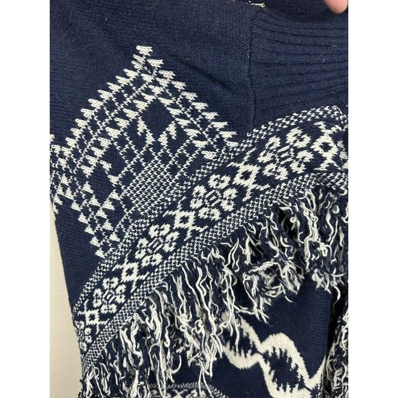 AZ Cape Poncho With Sleeves Navy With Boho Aztec Design - Picture 14 of 15